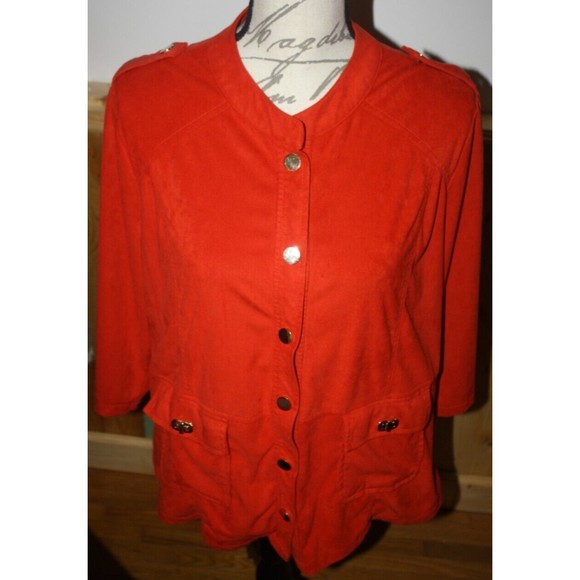 Onque Casual Red Velour Jacket Sz XL LS Shoulder Bands Snaps Pockets Dressy GUC - Picture 1 of 9